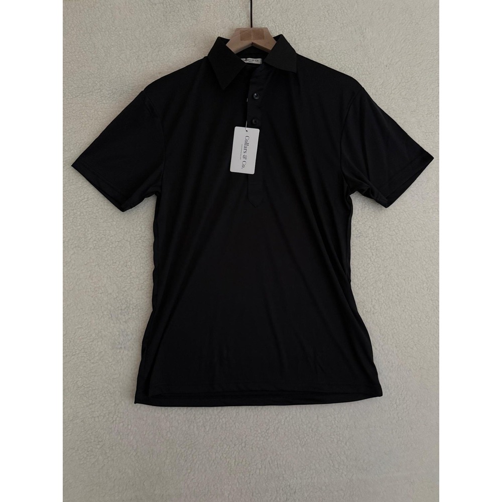 Collars & Co. Dress Collar Polo Shirt Mens Small Black Polyester Stretch Knit